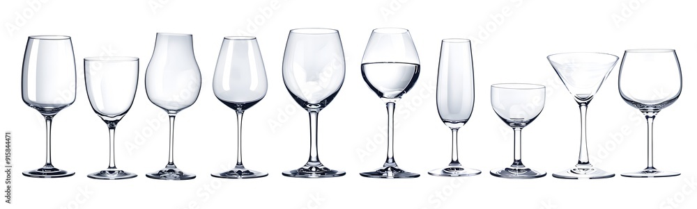 Set of Empty Wine Glasses in Various Shapes and Sizes Set of Empty Wine Glasses in Various Shapes and Sizes