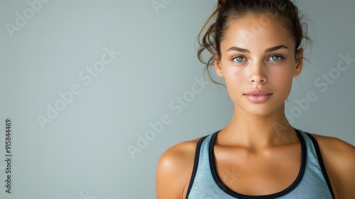 Young Woman With Clear Skin Posing Confidently Against Neutral Background