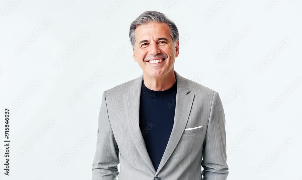 Portrait of a happy senior businessman standing with hands in pockets over white background Portrait of a happy senior businessman standing with hands in pockets over white background