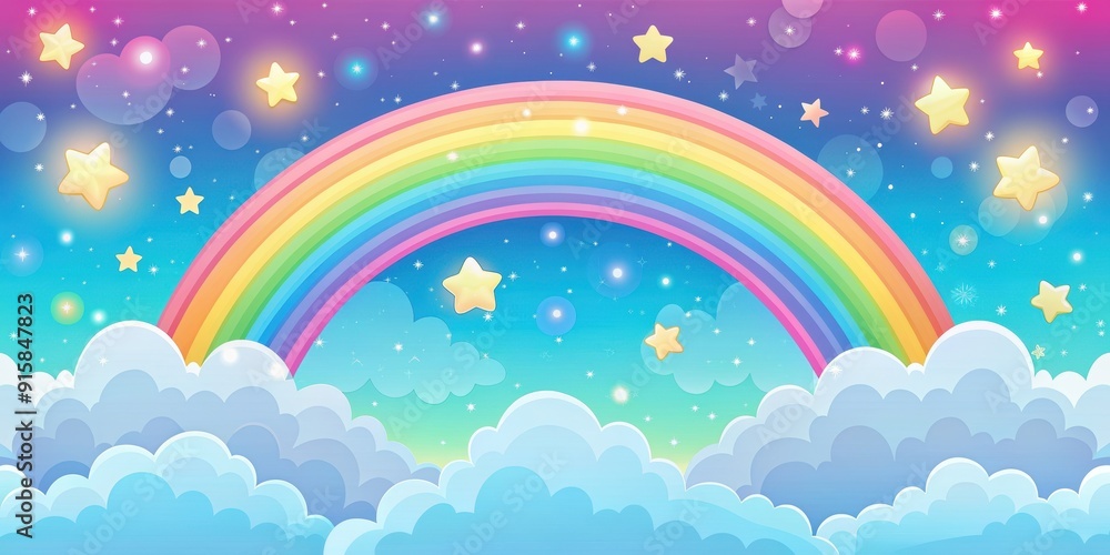 Colorful and dreamy kawaii sky background with rainbows, stars, and clouds, Kawaii, colorful, sky, rainbow, stars, clouds Colorful and dreamy kawaii sky background with rainbows, stars, and clouds, Kawaii, colorful, sky, rainbow, stars, clouds