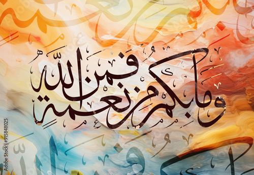 arabic calligraphy on abstract colorful painted background for artistic design, Ideal for Canvas Poster Art and Home Decor