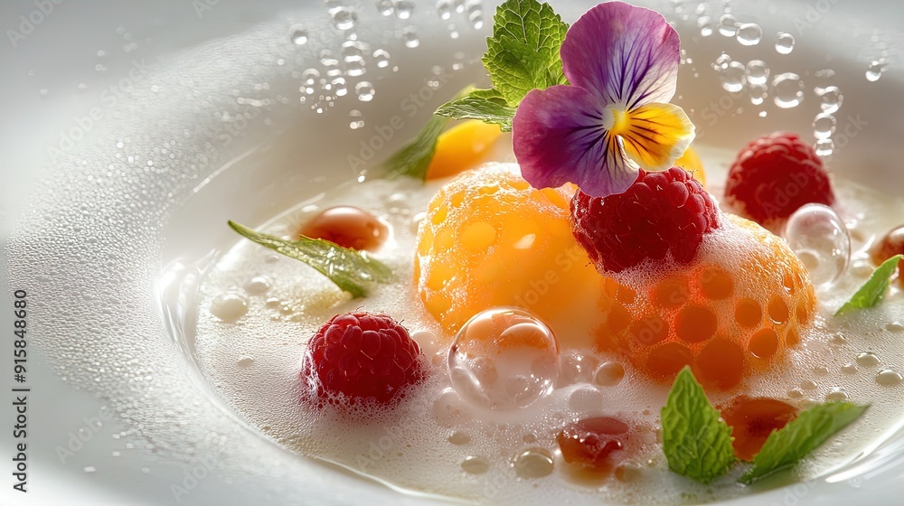 Exquisite Dessert Art: Vibrant Jelly Fruit Orbs and Floral Elegance, Perfect for Sports Interior Posters and Fine Dining Decor Exquisite Dessert Art: Vibrant Jelly Fruit Orbs and Floral Elegance, Perfect for Sports Interior Posters and Fine Dining Decor