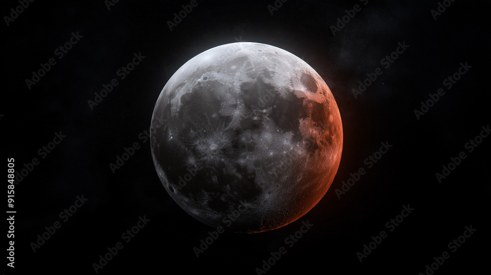 Fototapeta premium A lunar eclipse, the Earthâs shadow slowly covering the moon