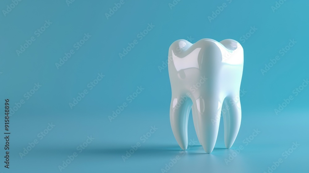 Tooth on a blue background. White tooth. Perfect tooth. AI generated. Tooth on a blue background. White tooth. Perfect tooth. AI generated.