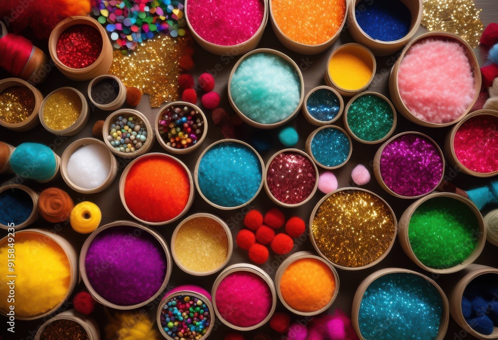 vibrant collection colorful craft supplies featuring various materials creative projects, art, colors, textures, paper, crafts, scissors, glue, ribbons