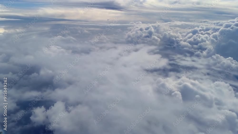 Close-Up of Flying Plane High in the Clouds, Cinematic Effect Close-Up of Flying Plane High in the Clouds, Cinematic Effect