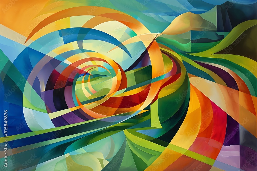 A vibrant abstract landscape, swirling colors and geometric shapes, dynamic interplay of light and shadow, evokes a sense of wonder and discovery, harmonious yet chaotic composition A vibrant abstract landscape, swirling colors and geometric shapes, dynamic interplay of light and shadow, evokes a sense of wonder and discovery, harmonious yet chaotic composition