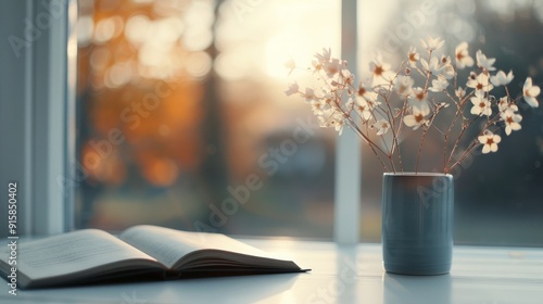 Cozy Morning With a Book and Tea by the Window in Autumn
