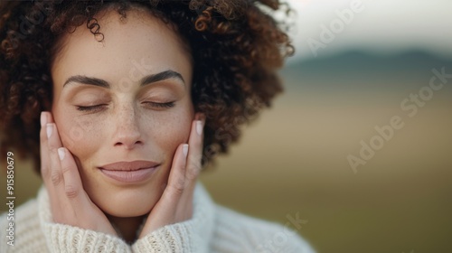 Relaxed Woman Enjoying Peaceful Moment With Eyes Closed