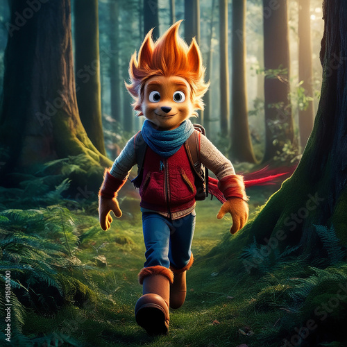 See Sparky emerging from the enchanted forest ai photo