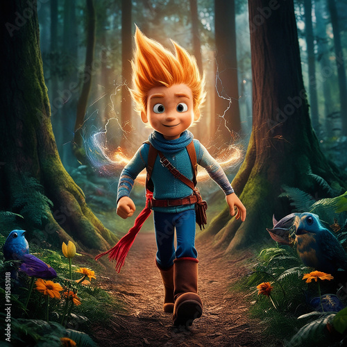 See Sparky emerging from the enchanted forest ai photo