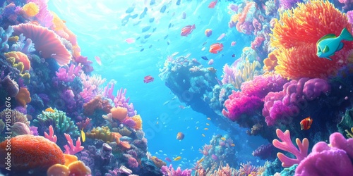 Wallpaper Mural Coral Carnival: An Anime-Inspired Underwater Celebration with Coral Creatures, Ideal for Concept Art, Storybook Illustrations, and 4K Wallpapers. Torontodigital.ca