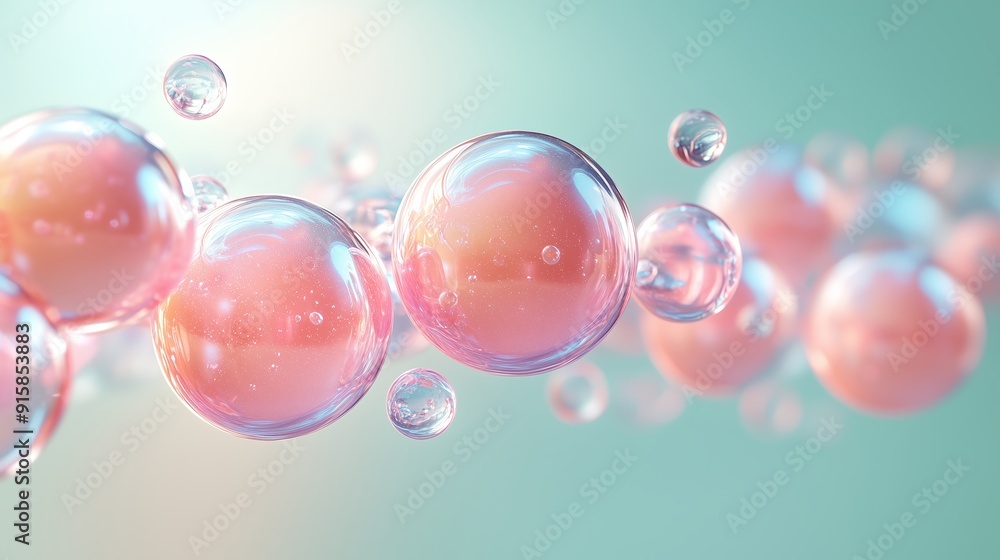 Shiny pink glass blobs of varying sizes against a green background. Shiny pink glass blobs of varying sizes against a green background.