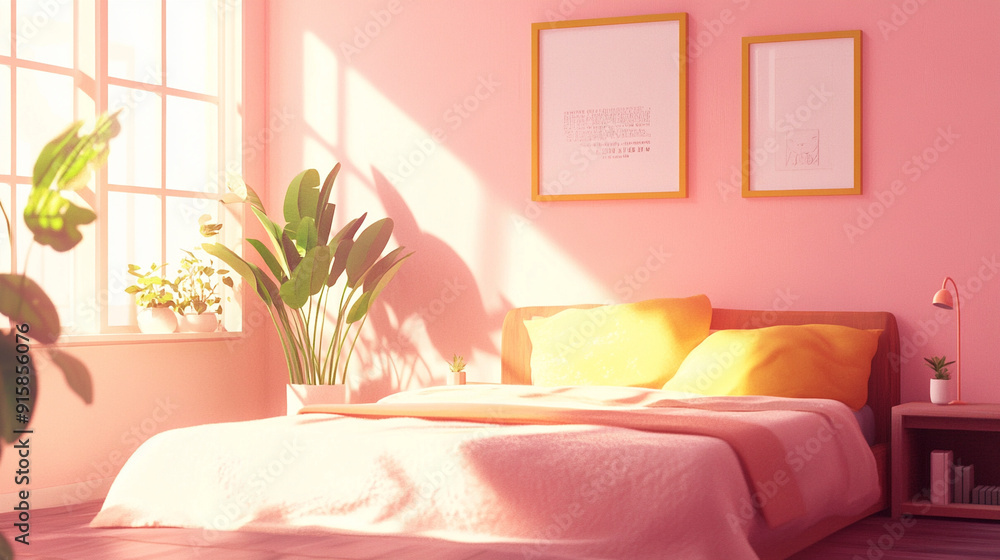 Cartoon simple bedroom interior background Cartoon simple bedroom interior background