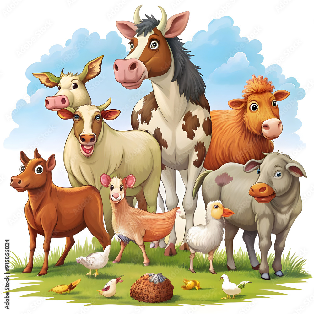 Fototapeta premium illustration drawing style of farm animals collect