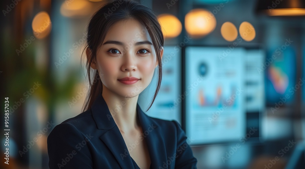 an Asian businesswoman presenting financial data on charts and graphs to her team in the conference room. an Asian businesswoman presenting financial data on charts and graphs to her team in the conference room.
