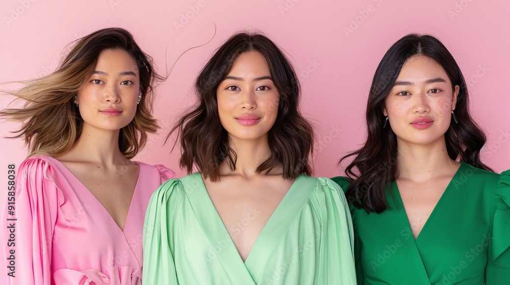 Three Confident Women in Colorful Dresses on Pink Background, Ideal for Fashion Blogs, Marketing Materials, and Editorial Use, with Copyspace Highlighting Diversity and Style
Three Confident Women in Colorful Dresses on Pink Background, Ideal for Fashion Blogs, Marketing Materials, and Editorial Use, with Copyspace Highlighting Diversity and Style