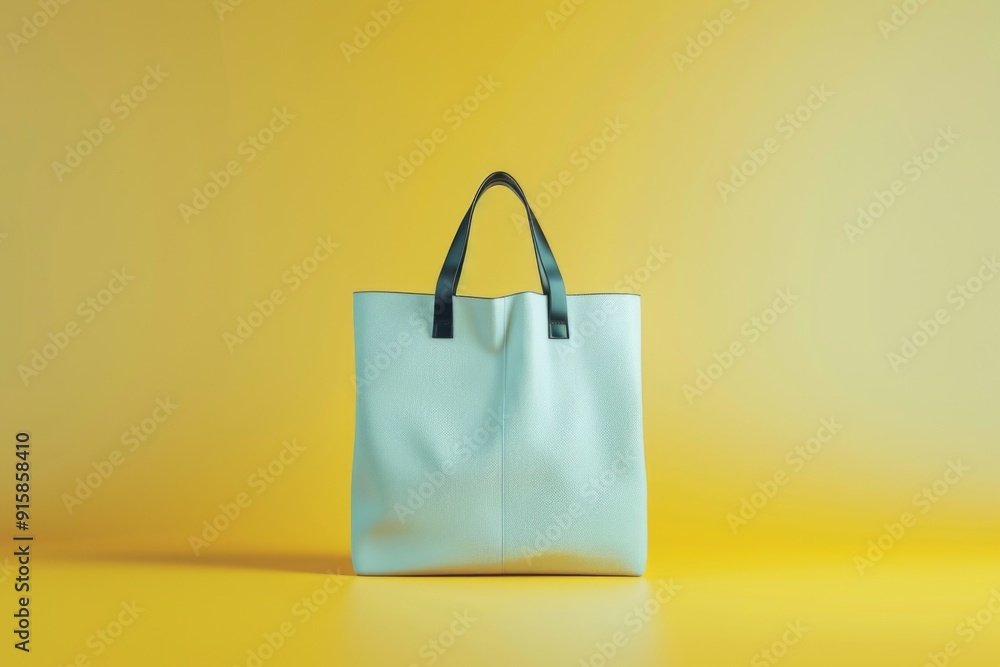 A white tote bag sits on a bright yellow surface A white tote bag sits on a bright yellow surface