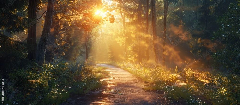 Obraz premium Sunlit Forest Path