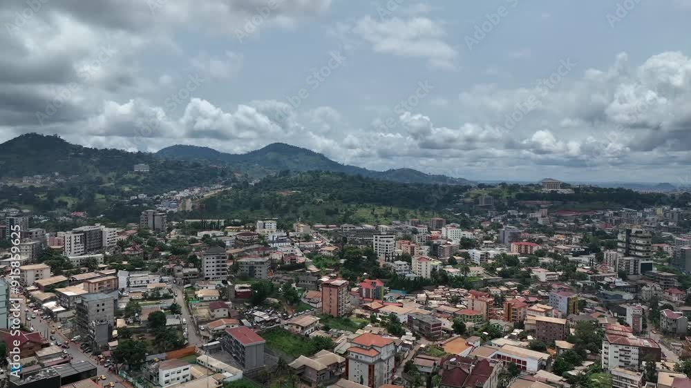 Aerial video of an urban scene of the streets of Yaounde in Estos Cameroon Aerial video of an urban scene of the streets of Yaounde in Estos Cameroon