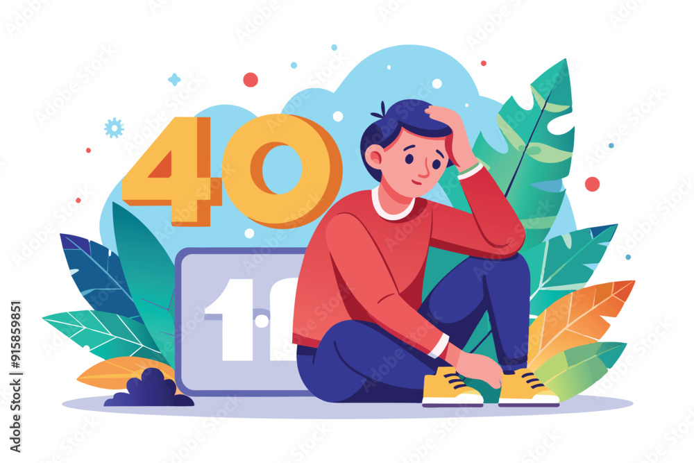 A weary individual sits on the ground surrounded by vibrant tropical plants, appearing frustrated as they deal with an error related to the number 40 A weary individual sits on the ground surrounded by vibrant tropical plants, appearing frustrated as they deal with an error related to the number 40