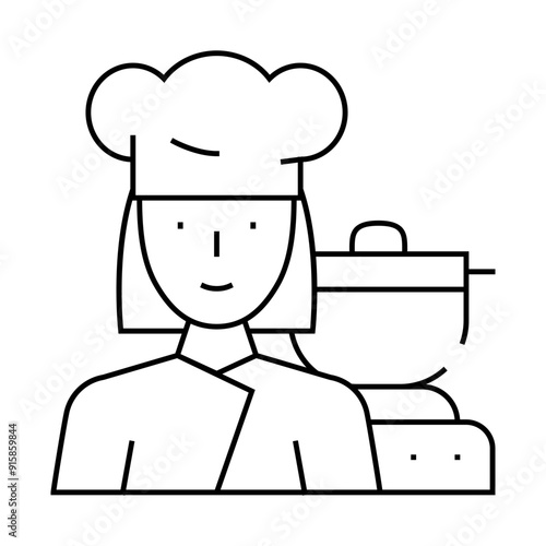 cook woman job line icon vector. cook woman job sign. isolated contour symbol black illustration