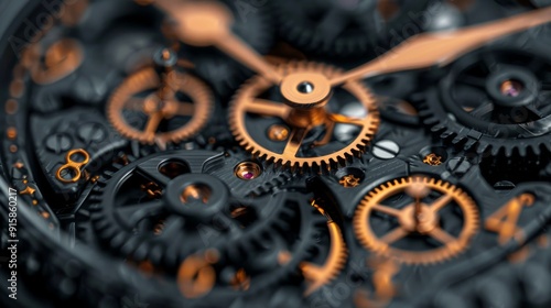 Intricate Gear Mechanism of a Black and Gold Watch Close-Up