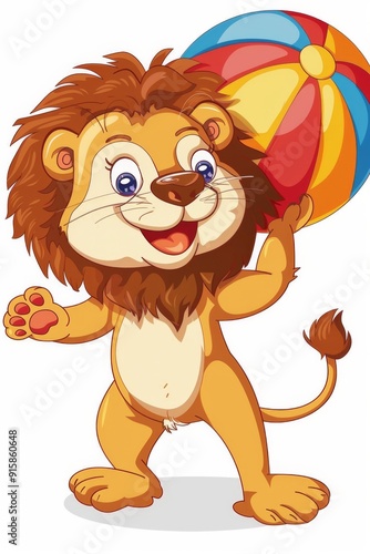 A playful illustration of a funny animal enjoying a beach ball on a sunny day. The animal is depicted in a comical pose, highlighting the carefree nature of the scene.