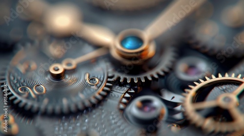 Intricate Gear Mechanism of a Black and Gold Watch Close-Up
