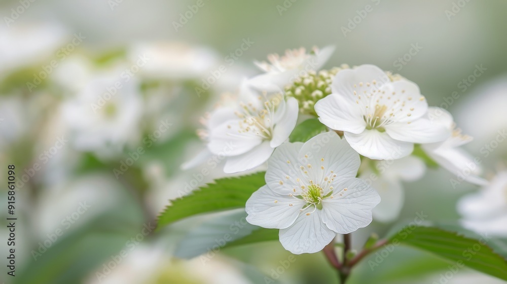 Delicate White Hydrangea Blooms in Soft Morning Light Delicate White Hydrangea Blooms in Soft Morning Light