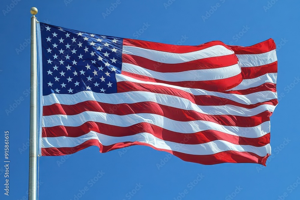 majestic waving american flag filling frame rich colors and textured fabric convey patriotism and national pride against clear sky majestic waving american flag filling frame rich colors and textured fabric convey patriotism and national pride against clear sky