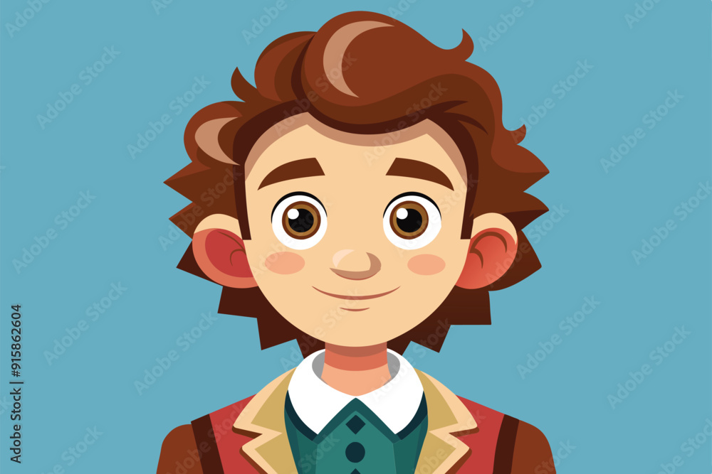 A cheerful young boy with brown hair smiles, showcasing a customizable cartoon illustration in a lively and bright background A cheerful young boy with brown hair smiles, showcasing a customizable cartoon illustration in a lively and bright background