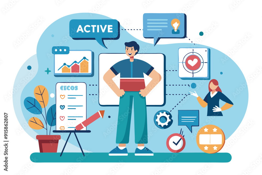 A person stands confidently with supportive visual aids while engaging in an interactive workshop focused on customization in education A person stands confidently with supportive visual aids while engaging in an interactive workshop focused on customization in education