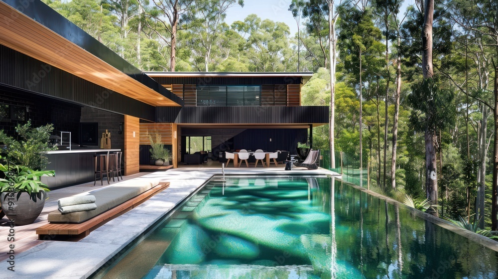 custom made wallpaper toronto digitalModern Home with Pool Overlooking Forest