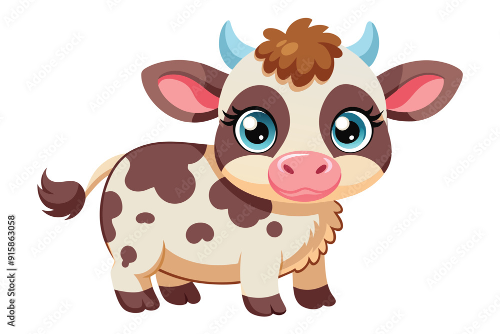 A cute dairy cow gazes lovingly with big soulful eyes on a sunny morning in a peaceful pasture, showcasing its gentle demeanor A cute dairy cow gazes lovingly with big soulful eyes on a sunny morning in a peaceful pasture, showcasing its gentle demeanor