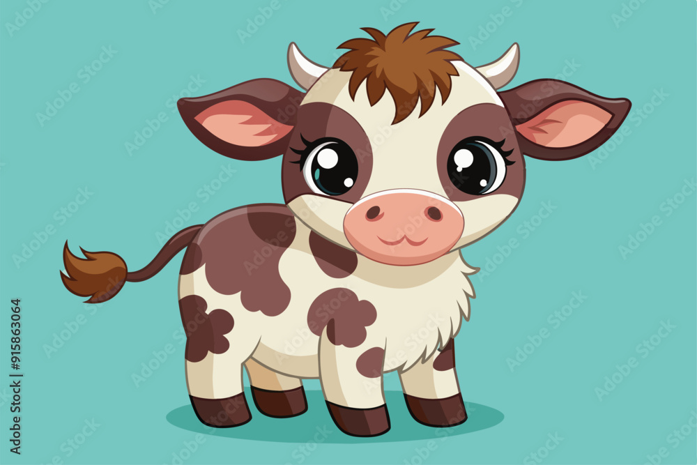 A cute dairy cow with large, expressive eyes stands in a lush green pasture, enjoying the morning light and a peaceful environment A cute dairy cow with large, expressive eyes stands in a lush green pasture, enjoying the morning light and a peaceful environment