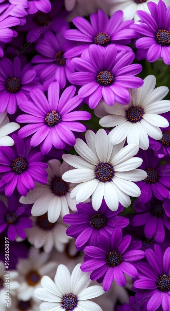 Obraz premium Close-up of purple and white daisies in full bloom