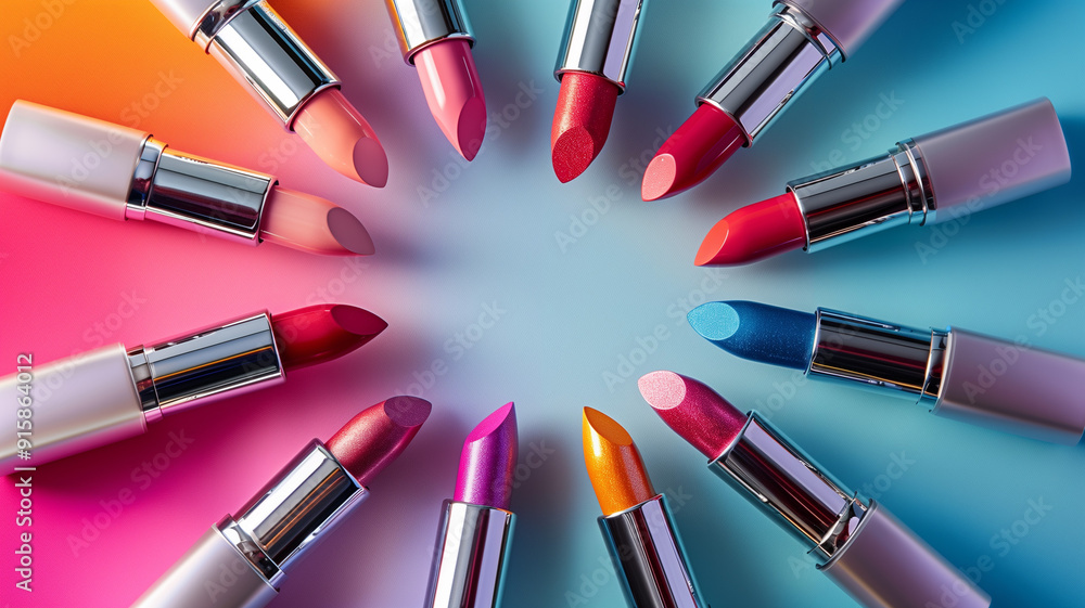 A circular arrangement of various lipstick colors A circular arrangement of various lipstick colors