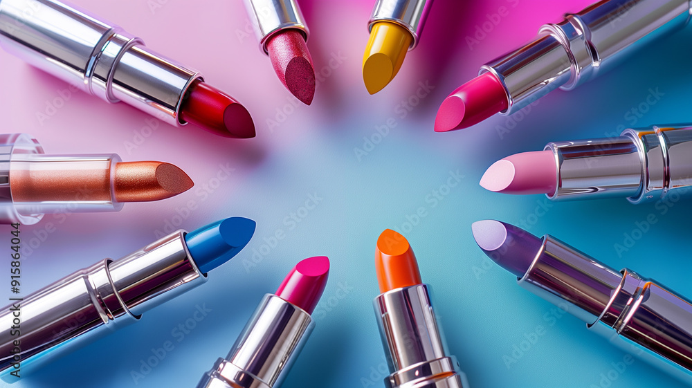 A circular arrangement of various lipstick colors A circular arrangement of various lipstick colors