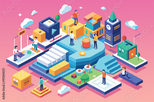 People are interacting in a lively urban setting, participating in various activities within a customizable isometric landscape