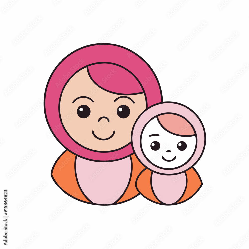 Mom and baby art vector illustration