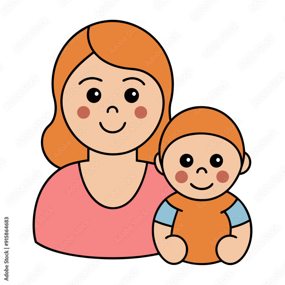 Mom and baby art vector illustration