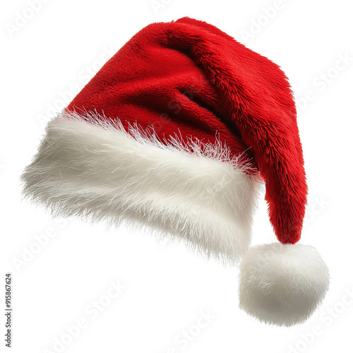 A classic Santa Claus hat with a fluffy white trim, png