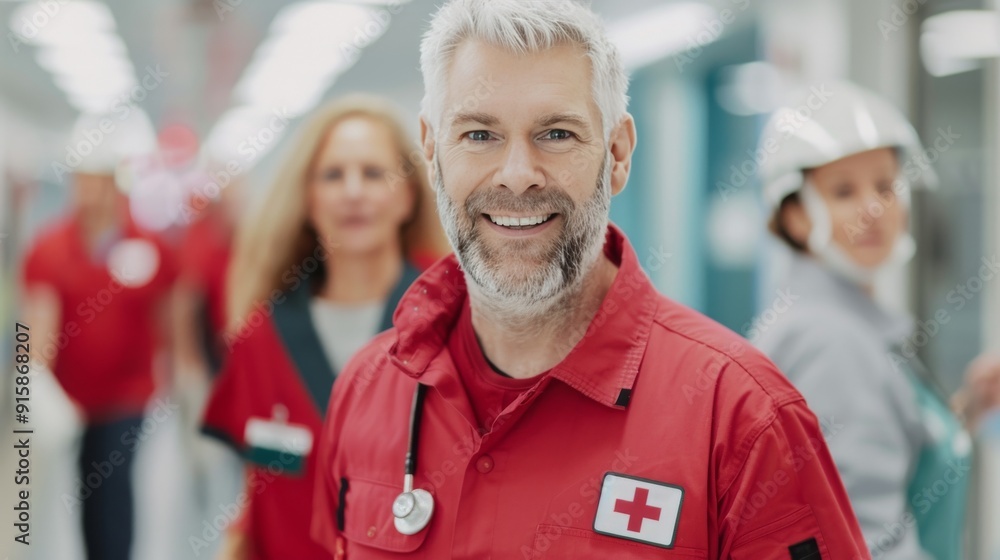 Team of Workers Smiling Together in Safety Gear at Industrial Facility