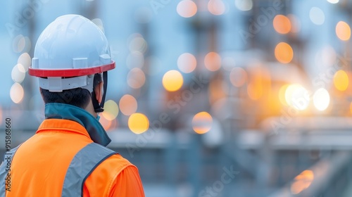 Smiling Female Engineer in Safety Gear at Industrial Facility