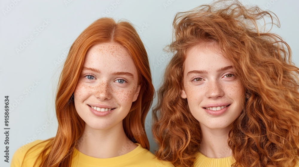 Redhead Women Smiling in Matching Yellow Outfits, Natural and Fun Portrait on Blue Background, Ideal for Friendship-Themed Marketing, Social Media Campaigns, and Lifestyle Branding
Redhead Women Smiling in Matching Yellow Outfits, Natural and Fun Portrait on Blue Background, Ideal for Friendship-Themed Marketing, Social Media Campaigns, and Lifestyle Branding