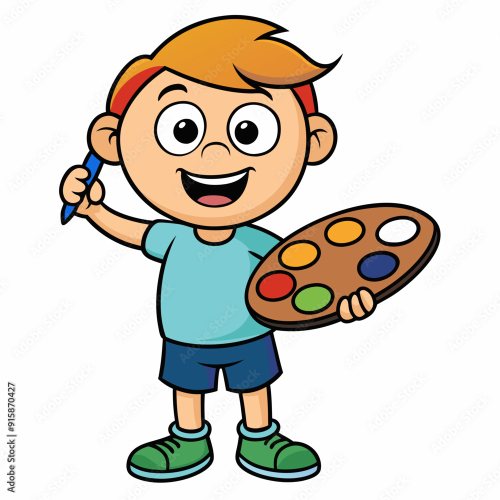 A child with a palette art vector illustration A child with a palette art vector illustration