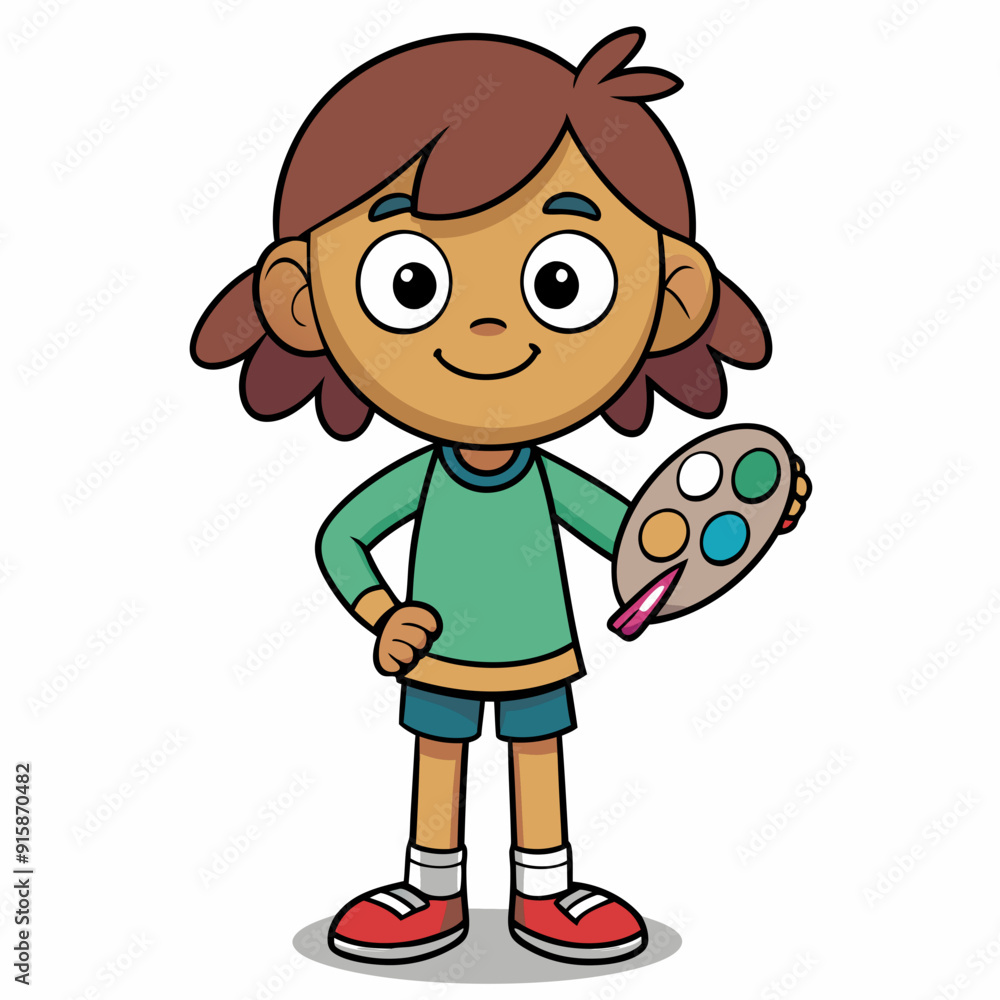 A child with a palette art vector illustration A child with a palette art vector illustration