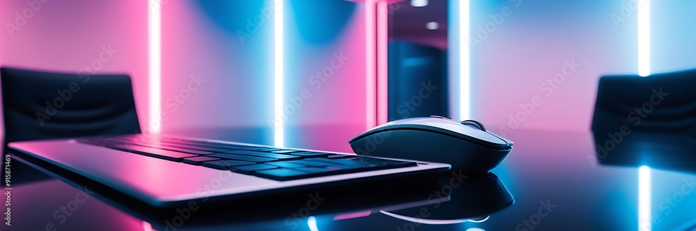 computer mouse close up on neon background computer mouse close up on neon background