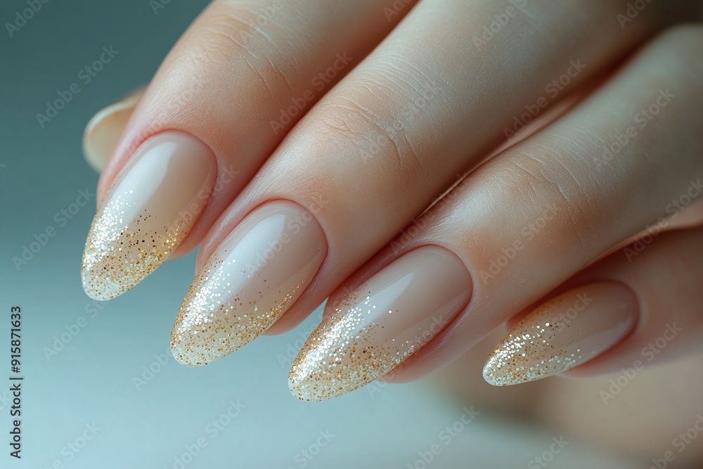 Gold Glitter Gradient Nail Art on Almond-Shaped Nails, Elegant and Luxurious Manicure, Perfect for Beauty Branding, Fashion Marketing, and Holiday-Themed Promotions
Gold Glitter Gradient Nail Art on Almond-Shaped Nails, Elegant and Luxurious Manicure, Perfect for Beauty Branding, Fashion Marketing, and Holiday-Themed Promotions